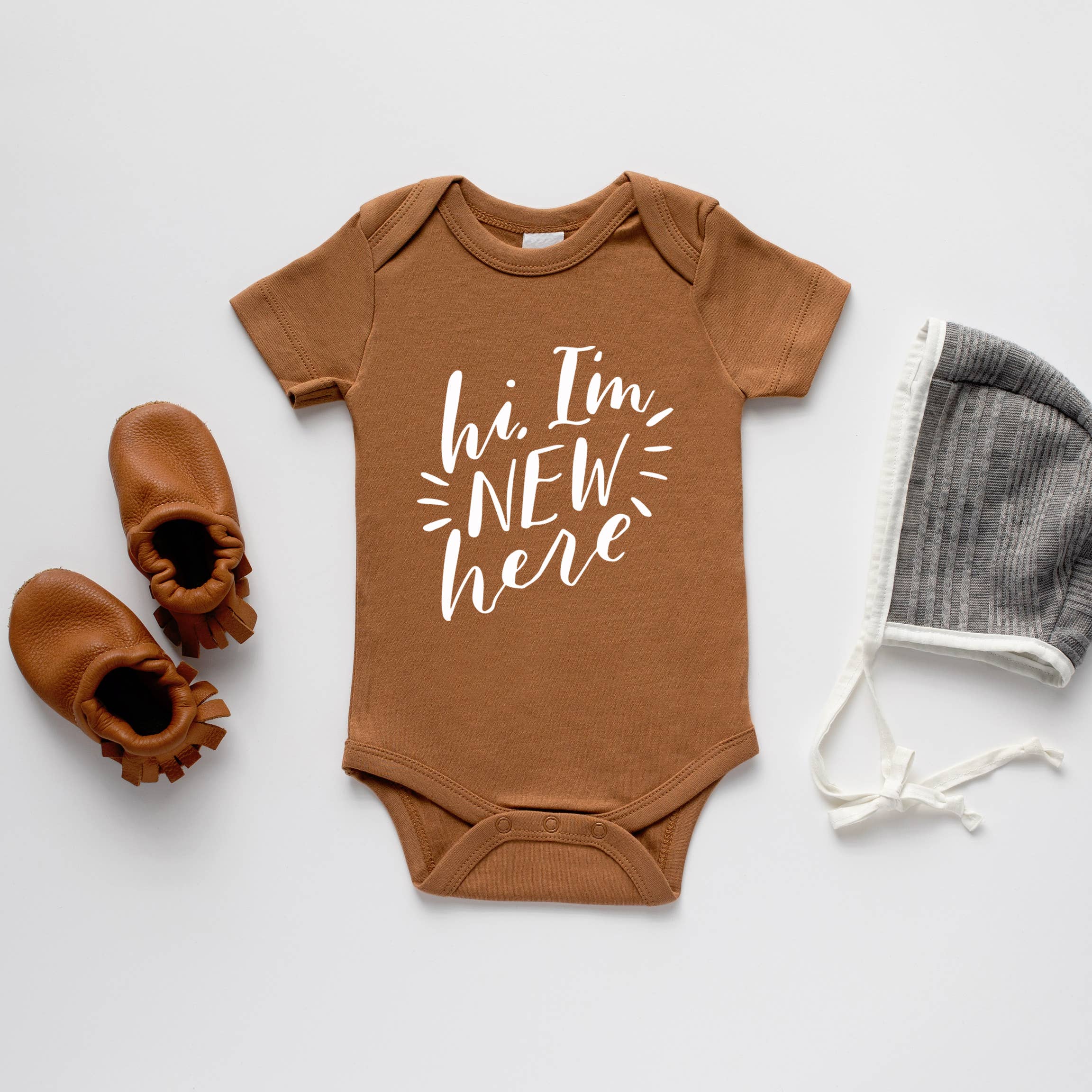 Gladfolk Organic Hi I'm New Here Baby Bodysuit