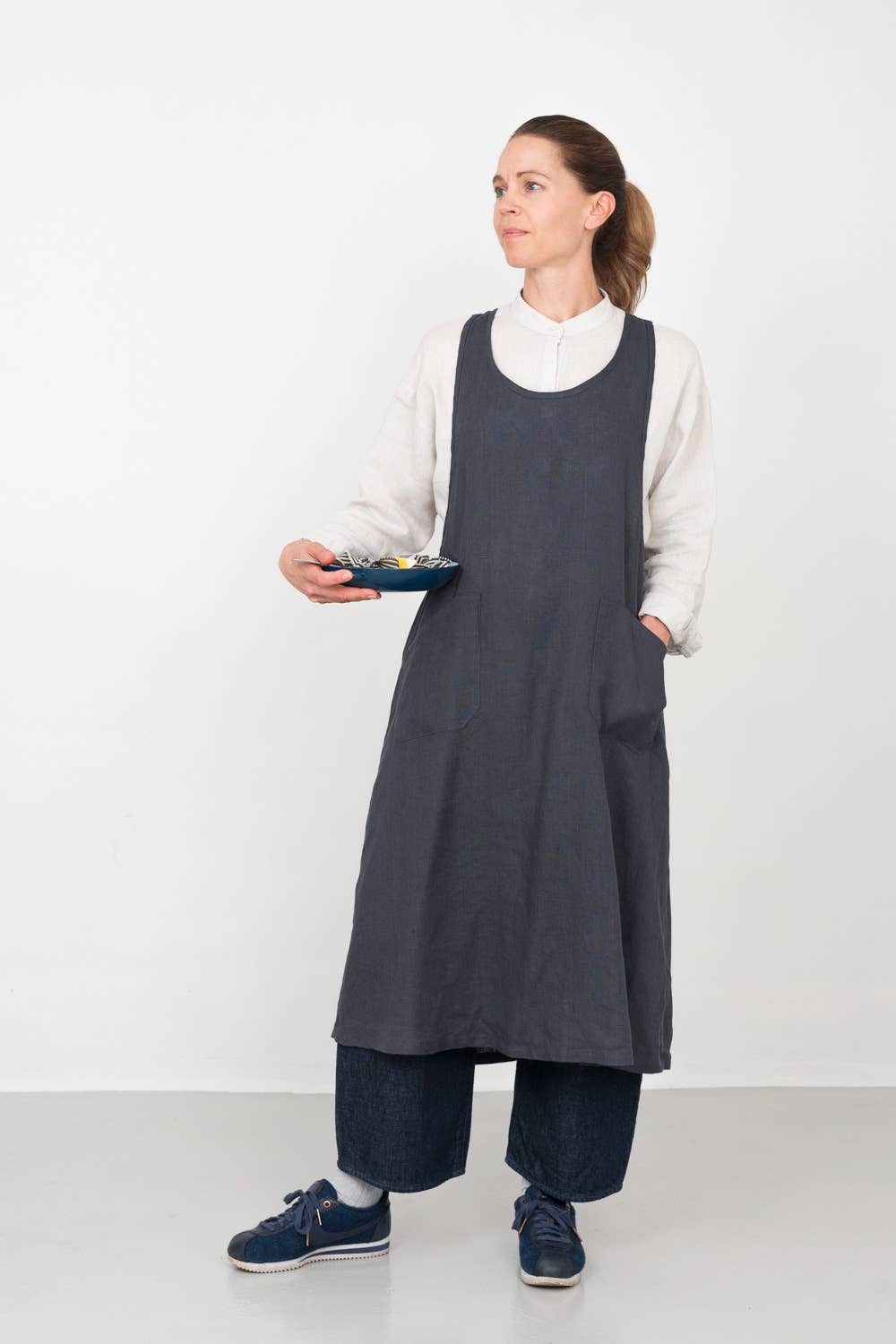 Linen Over Dress Apron Macadam