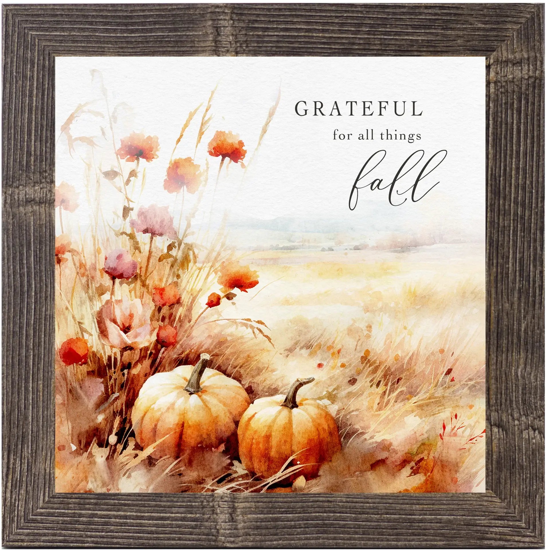 Grateful For All Things Fall Framed Autumn Art Pumpkin Sign