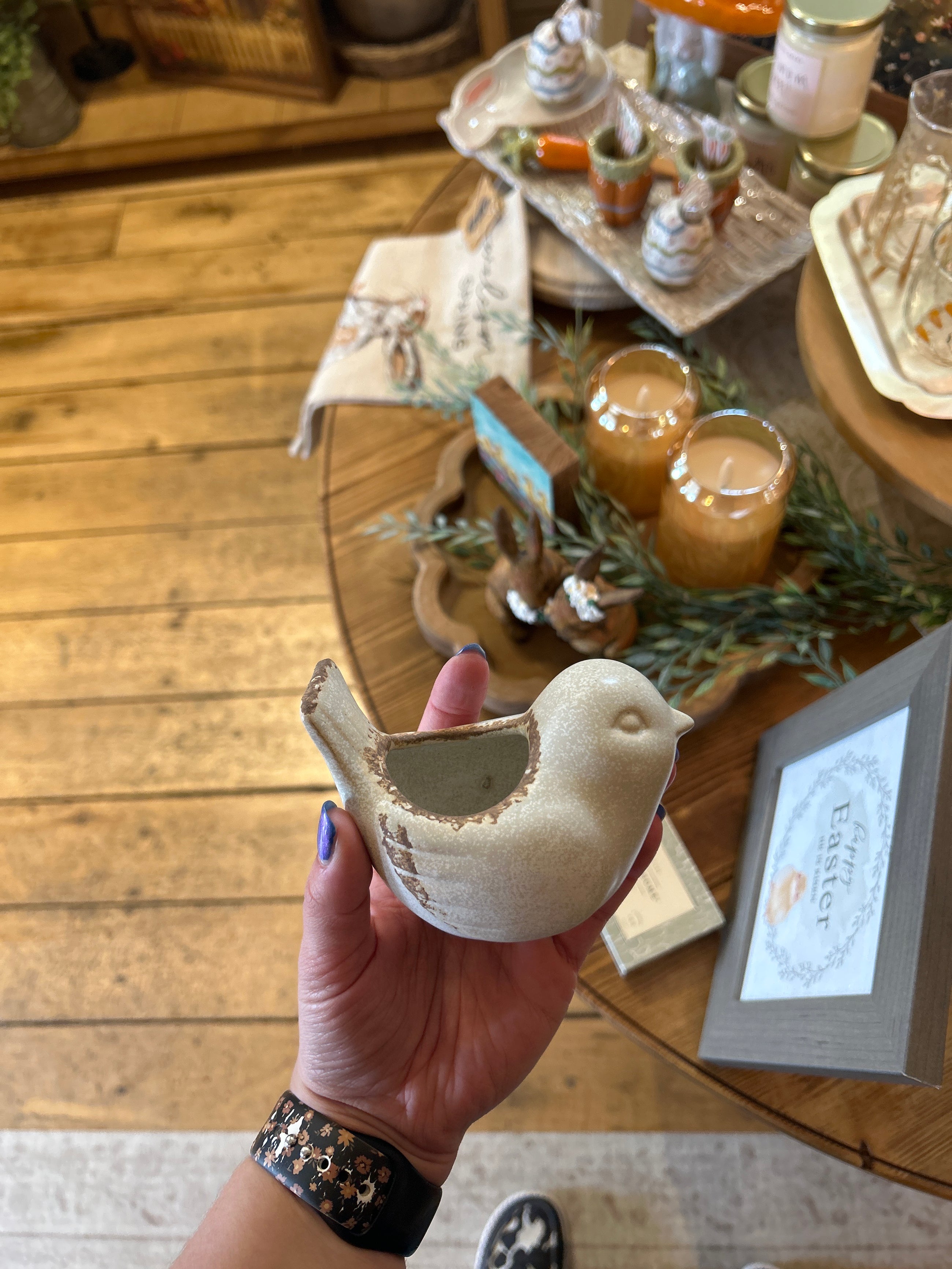 Bird Whitewashed Pot 4"