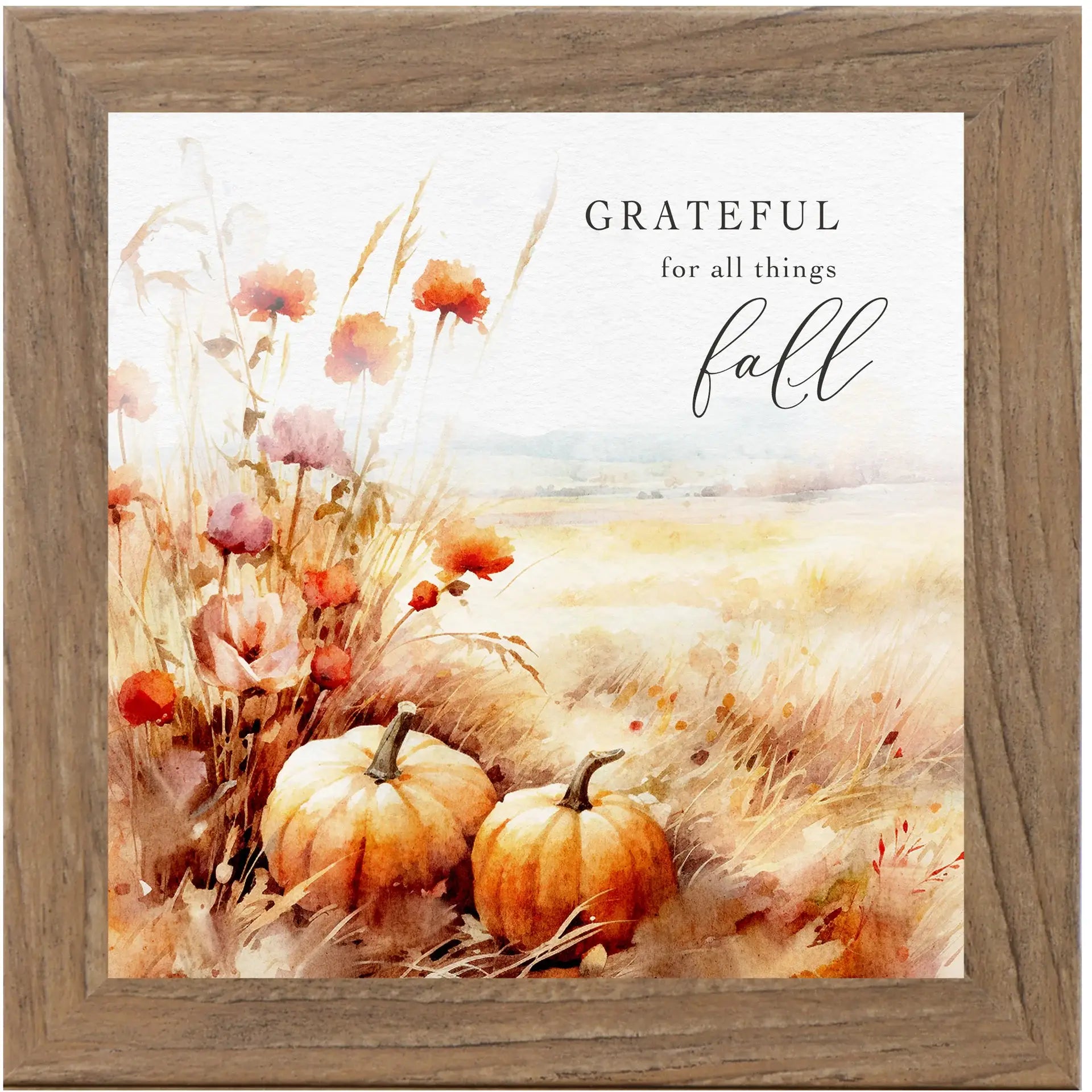 Grateful For All Things Fall Framed Autumn Art Pumpkin Sign