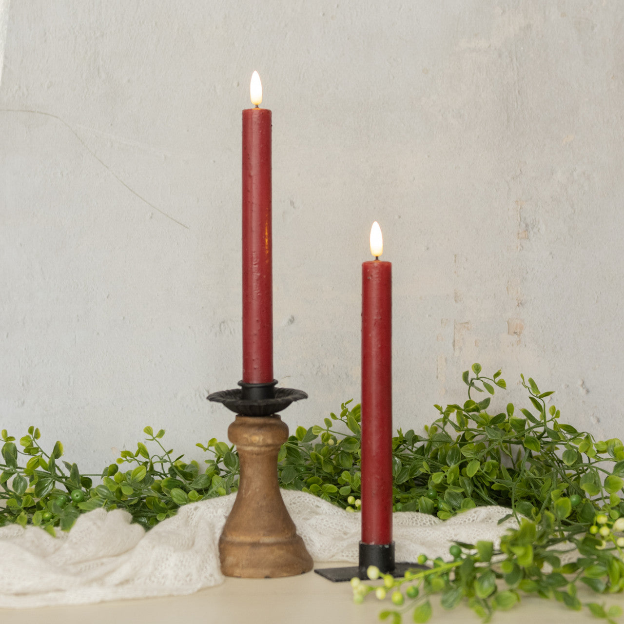 Moving Flame Red Taper Candle 9.5"