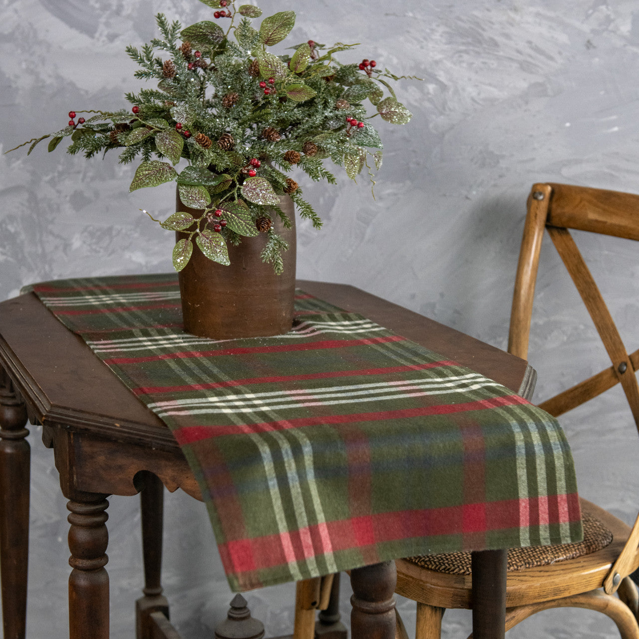 Green Red & White Plaid Table Runner 48"