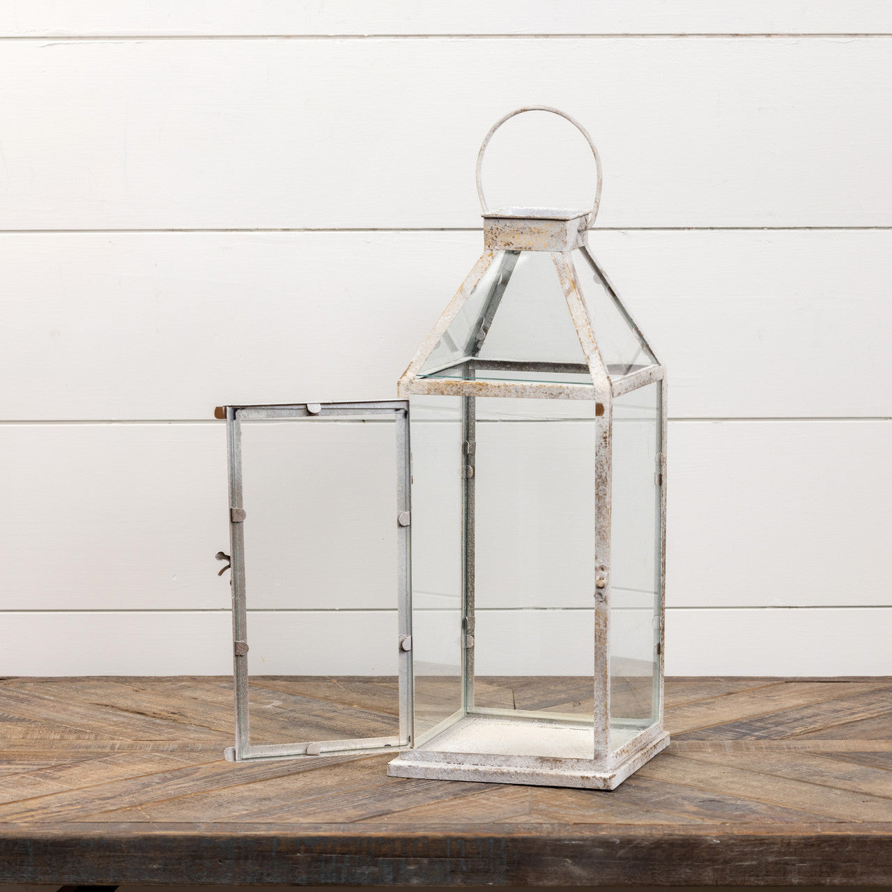 Lantern, 17.75" Whitewashed Square