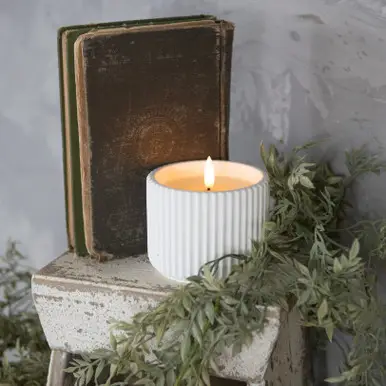 3D Flame Ribbed Cement Candle 3.25"