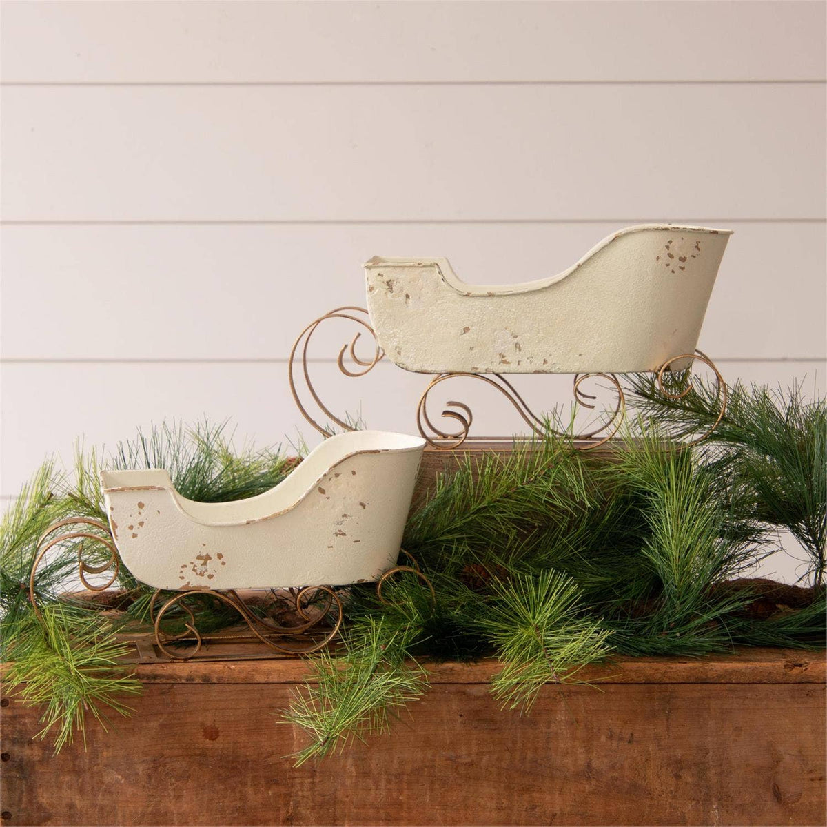 White and Gold Distressed Sleighs