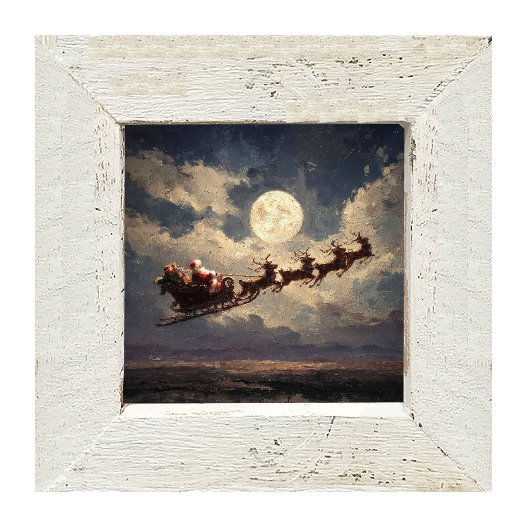 Santa Flying under Full Moon