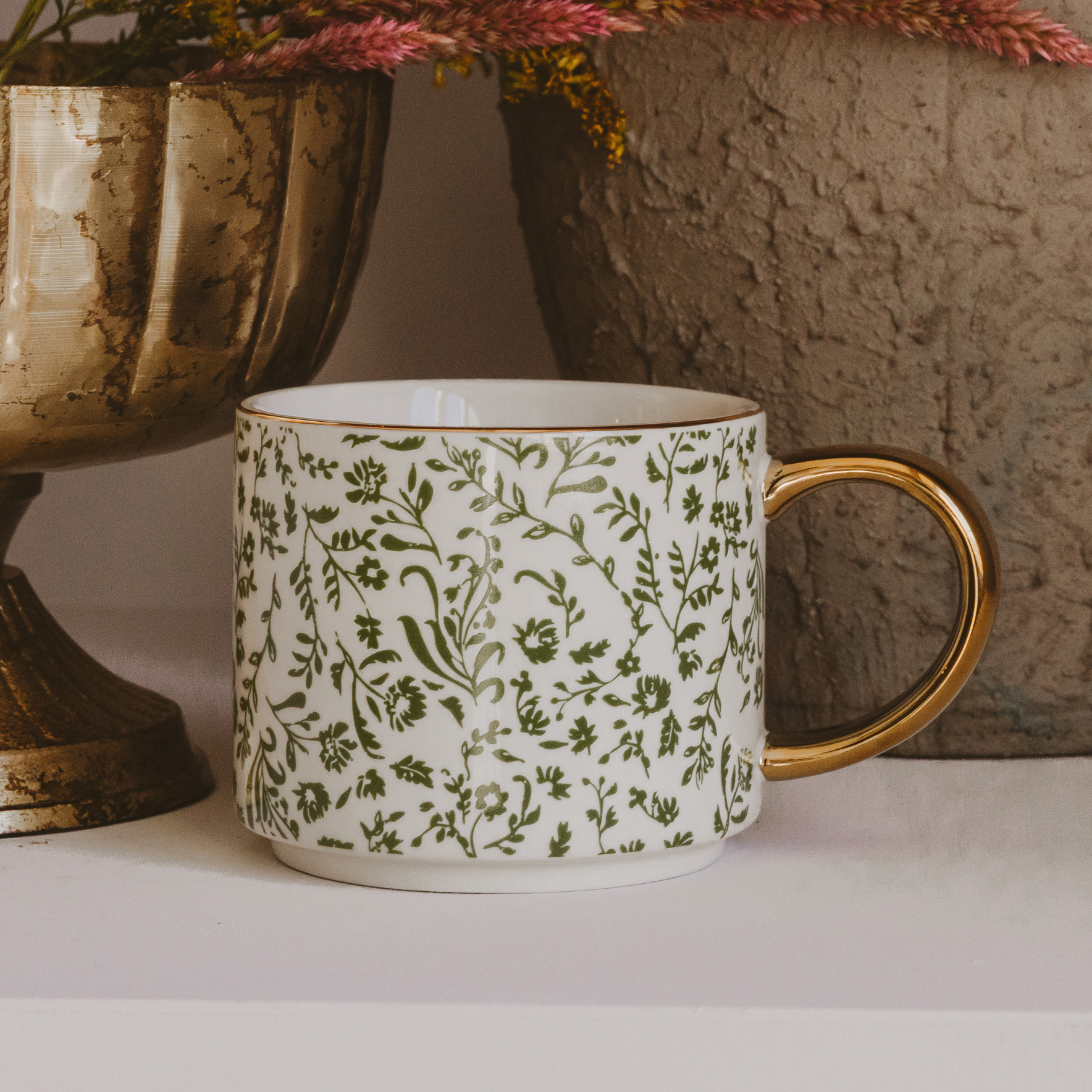 Green Floral Coffee Mug