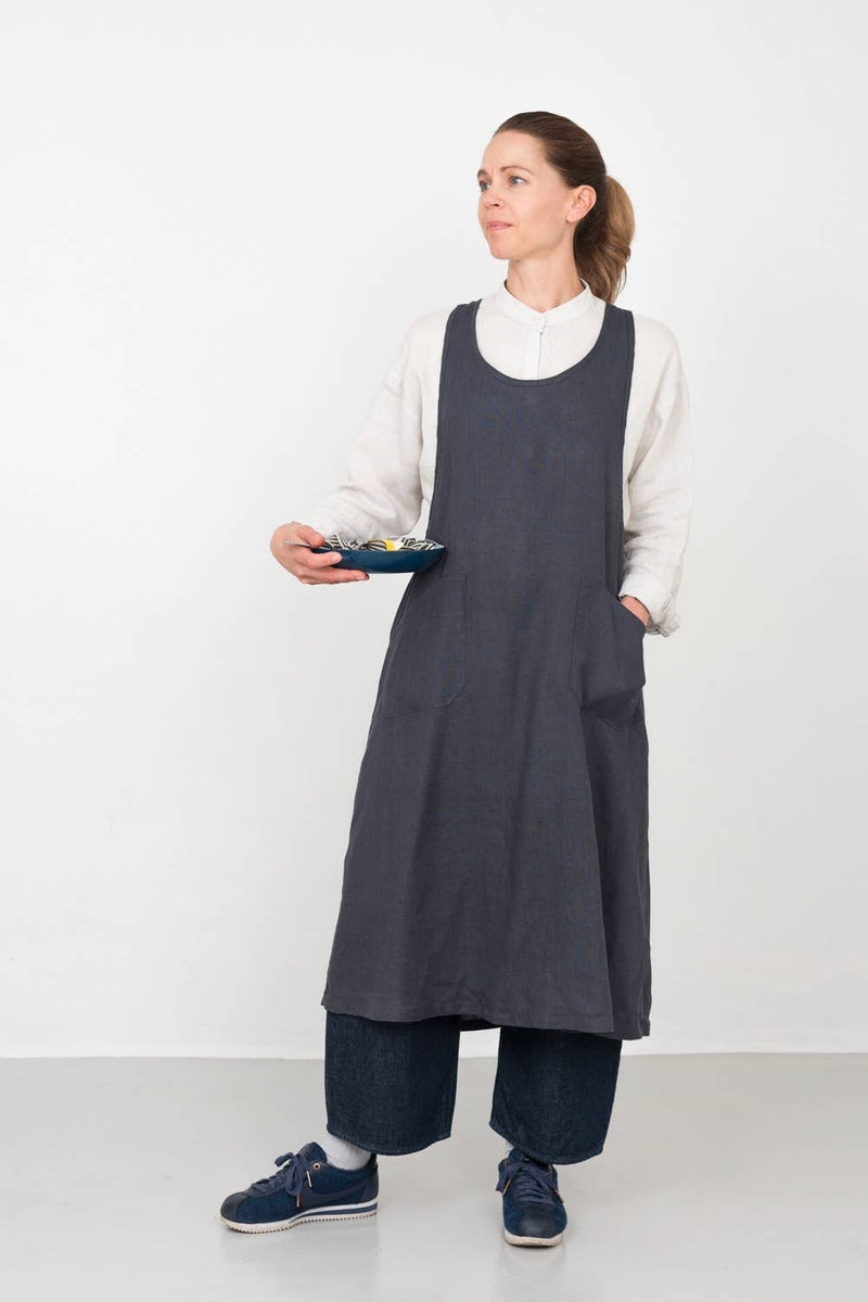 Linen Over Dress Apron Macadam