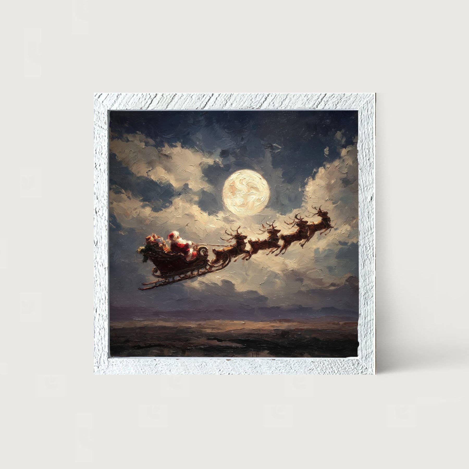 Santa Flying under Full Moon