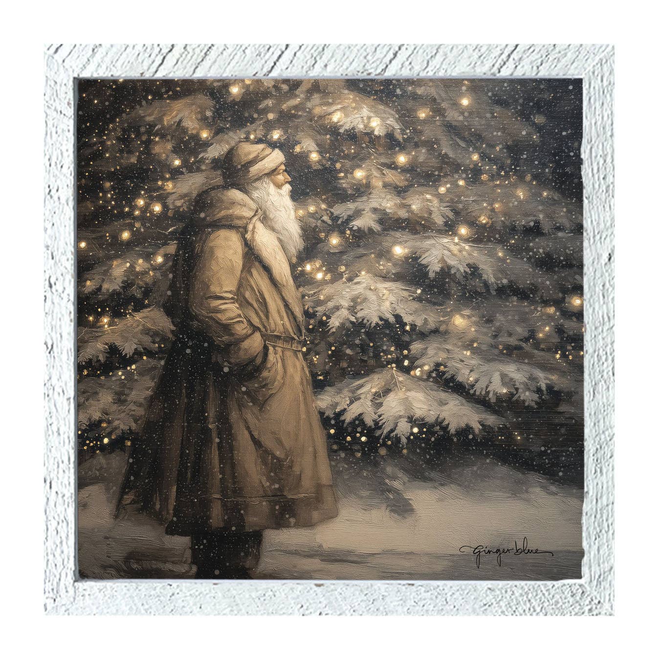 Santa near Lit Christmas Tree