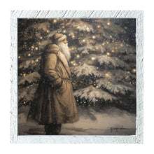 Santa near Lit Christmas Tree