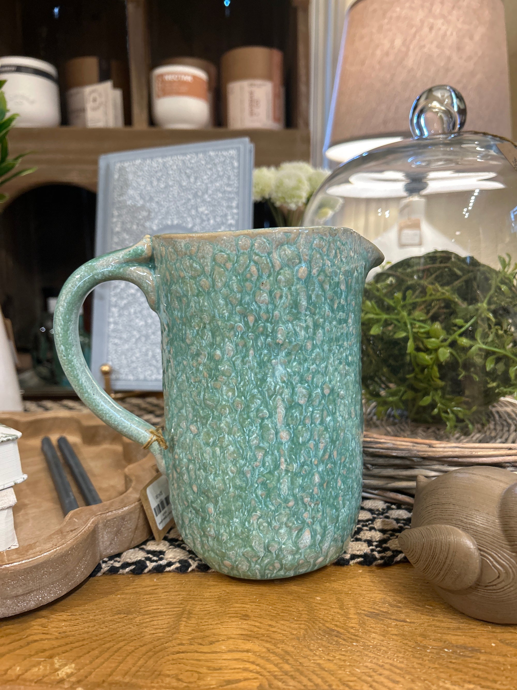 Pitcher 6.9" Green Glazed