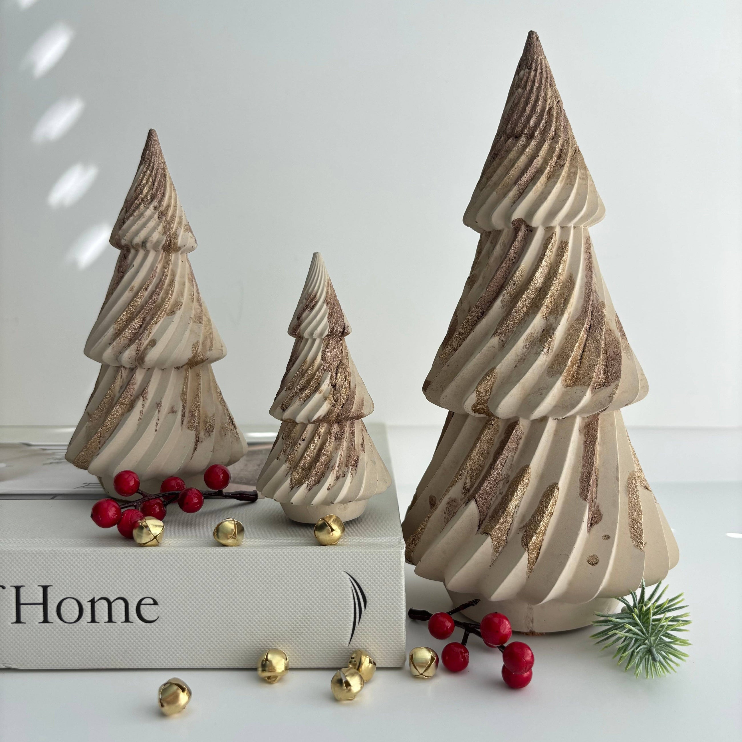 Twist Pines Trio - Concrete Holiday Trees | Christmas Decor
