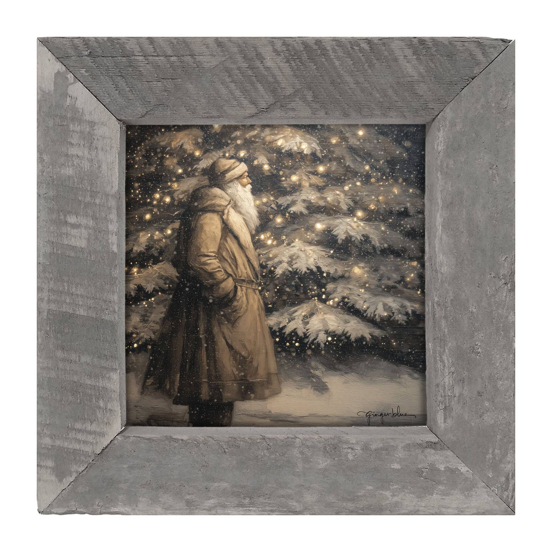 Santa near Lit Christmas Tree