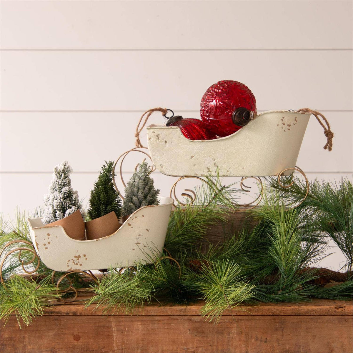 White and Gold Distressed Sleighs