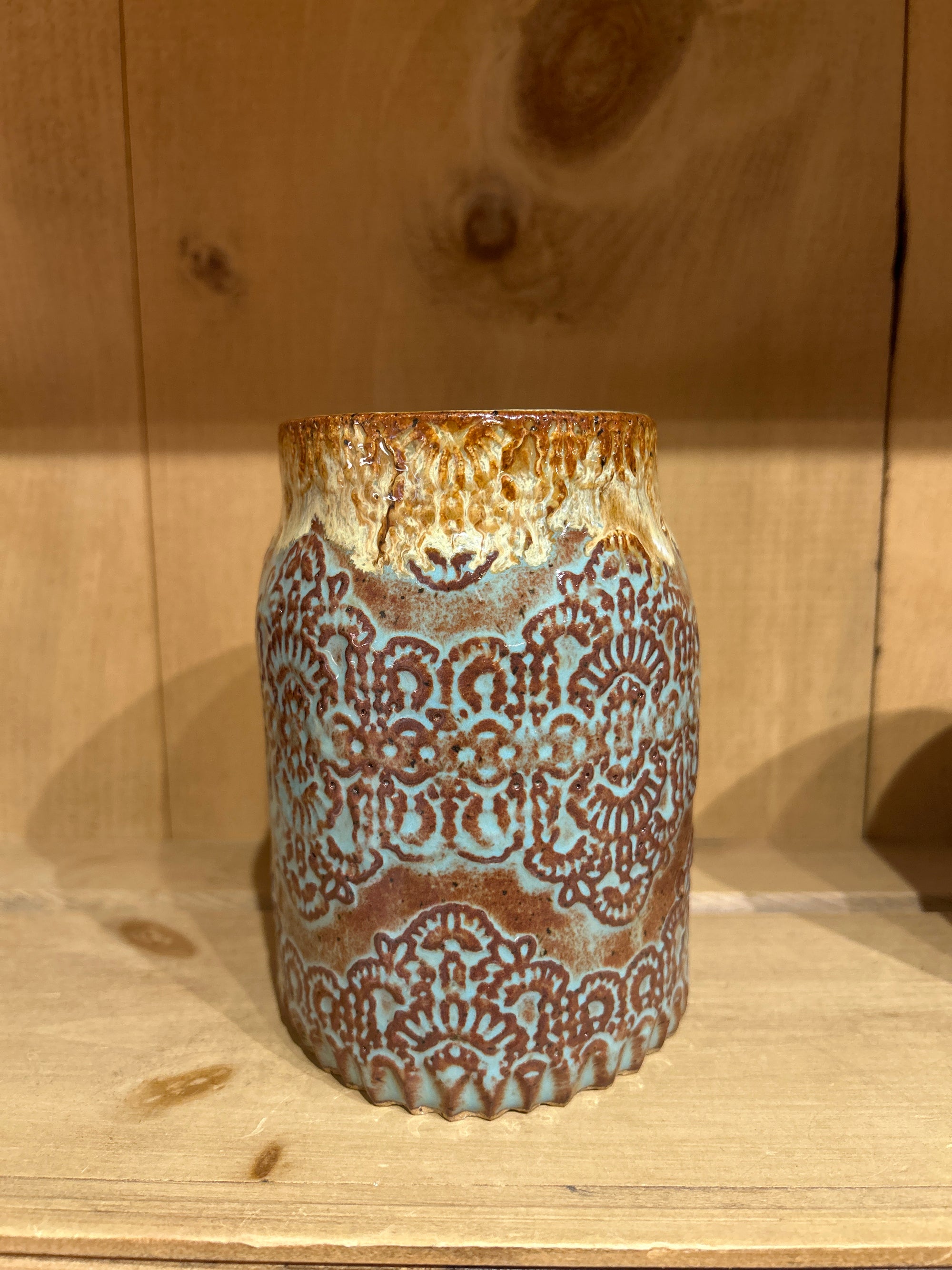Handmade Pottery, Green & Blue Jar