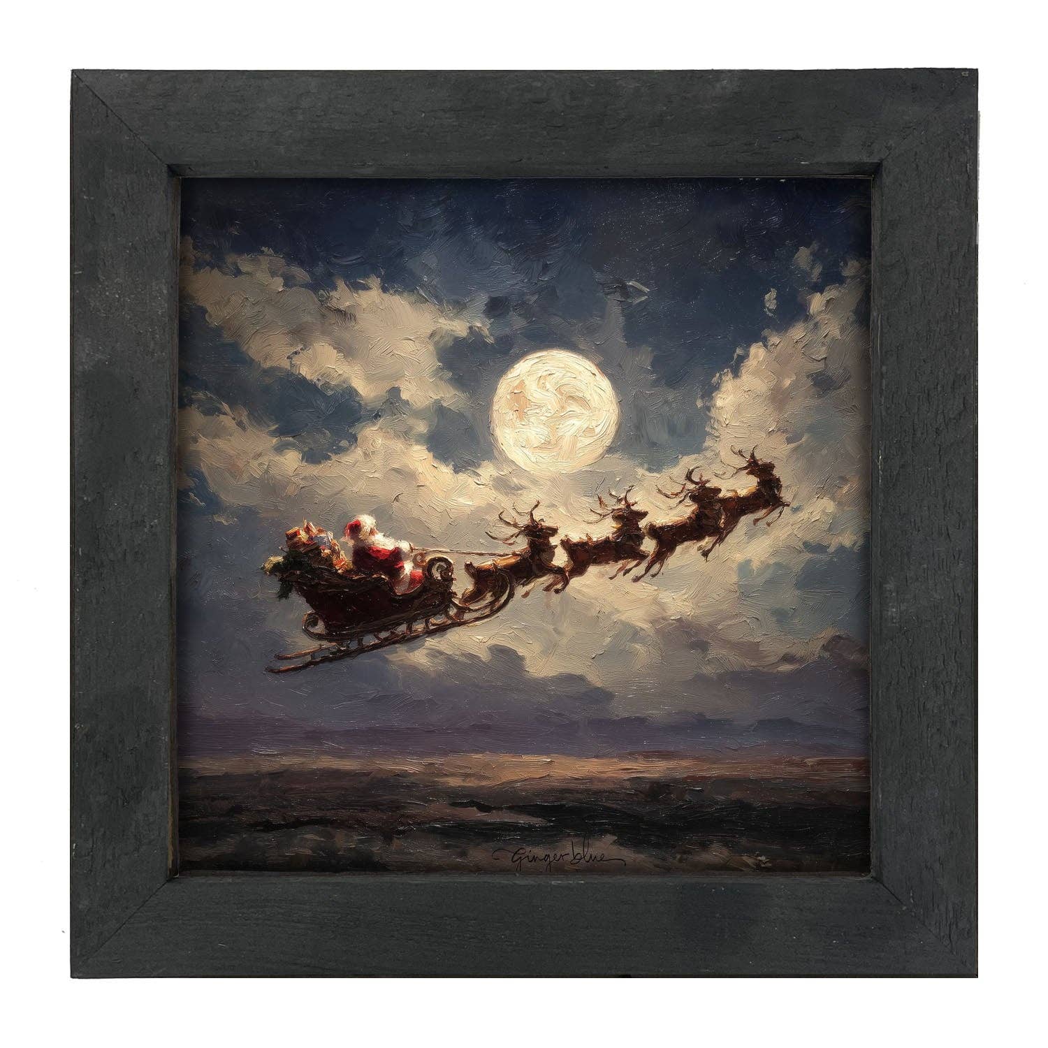 Santa Flying under Full Moon