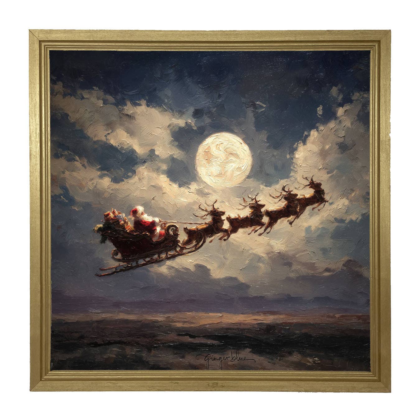 Santa Flying under Full Moon