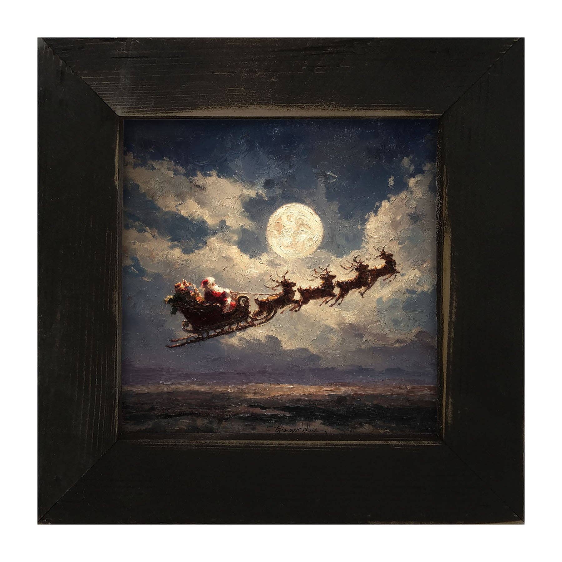 Santa Flying under Full Moon
