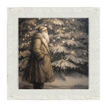 Santa near Lit Christmas Tree