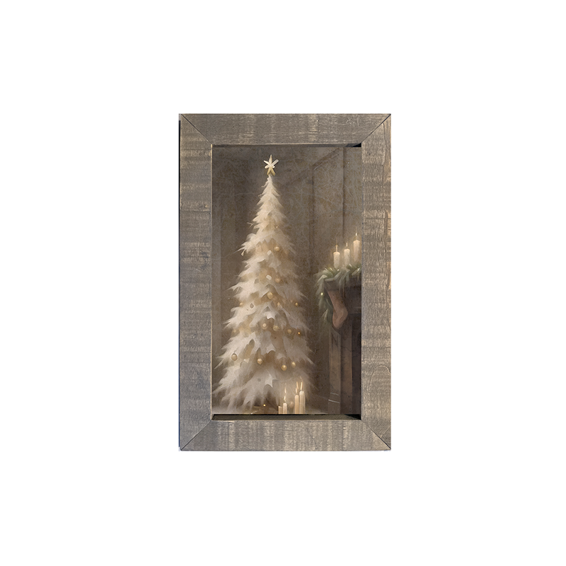 Gold and White Christmas Tree-Vertical Frame