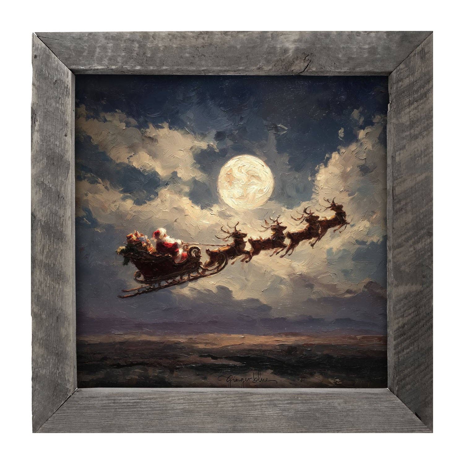 Santa Flying under Full Moon