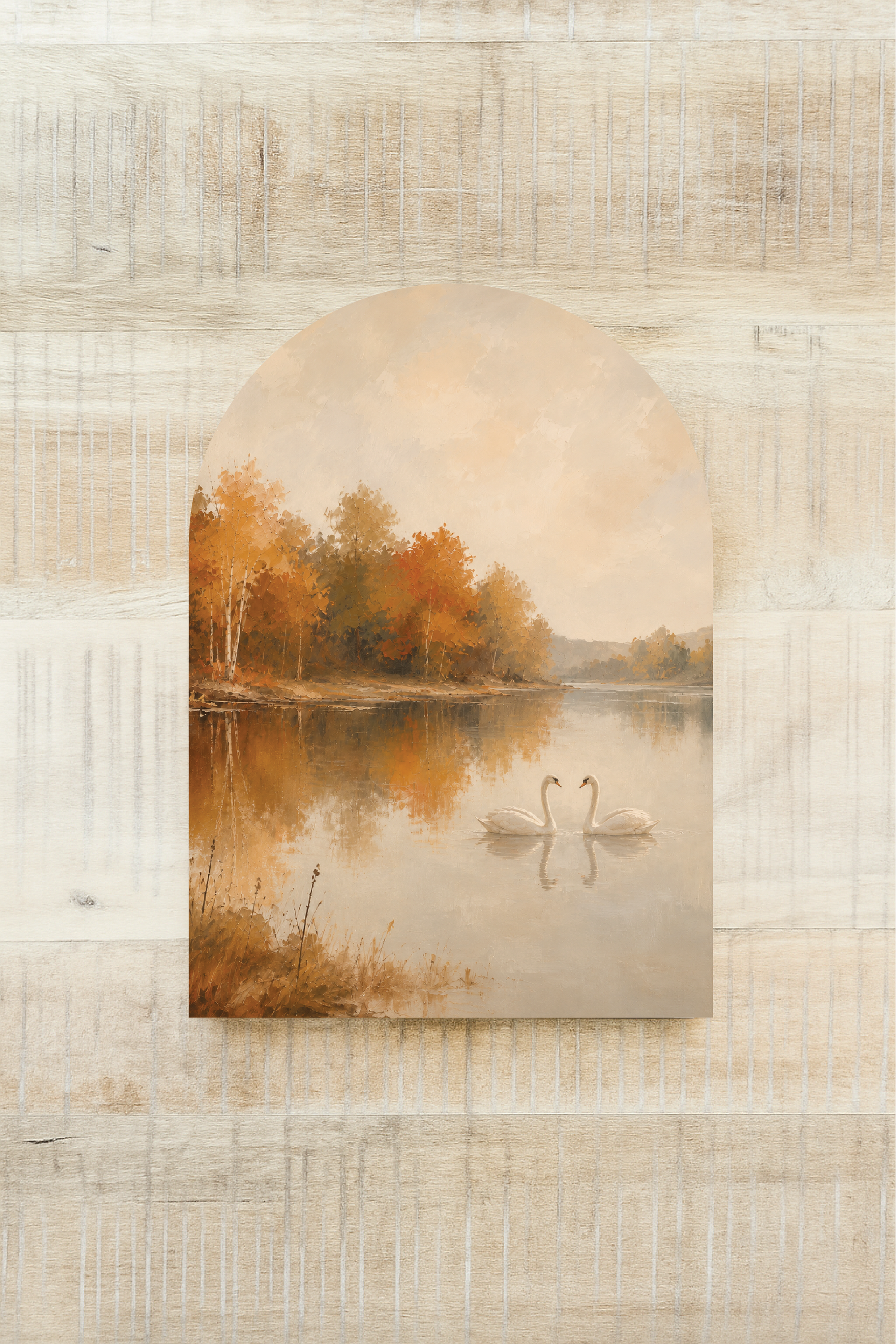Autumn Lakeside Swans Arch