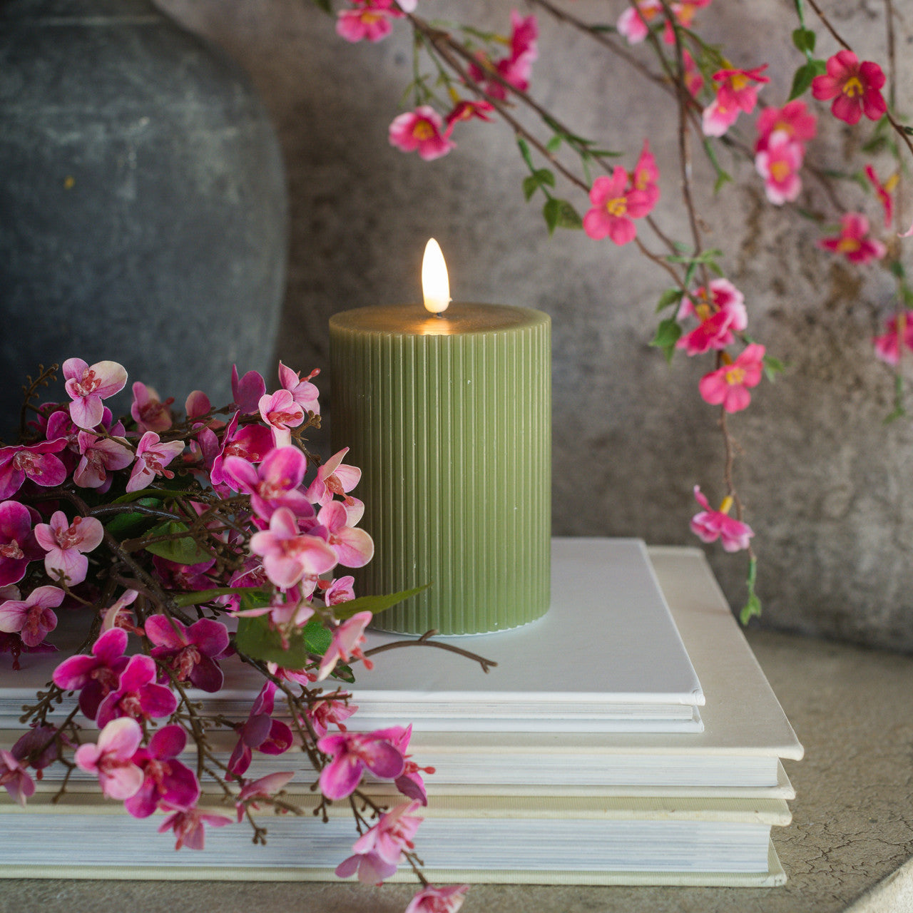 Candle, Green Grooved