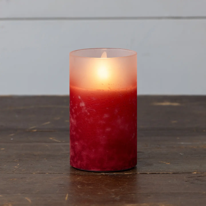 Red Frosted Glass 3D Flame Candle 5"