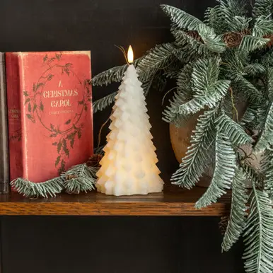 9” Cream 3D Flame Fir Tree Candle