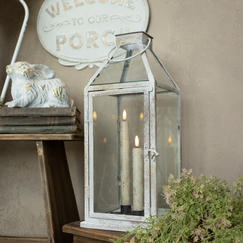 Lantern, 17.75" Whitewashed Square