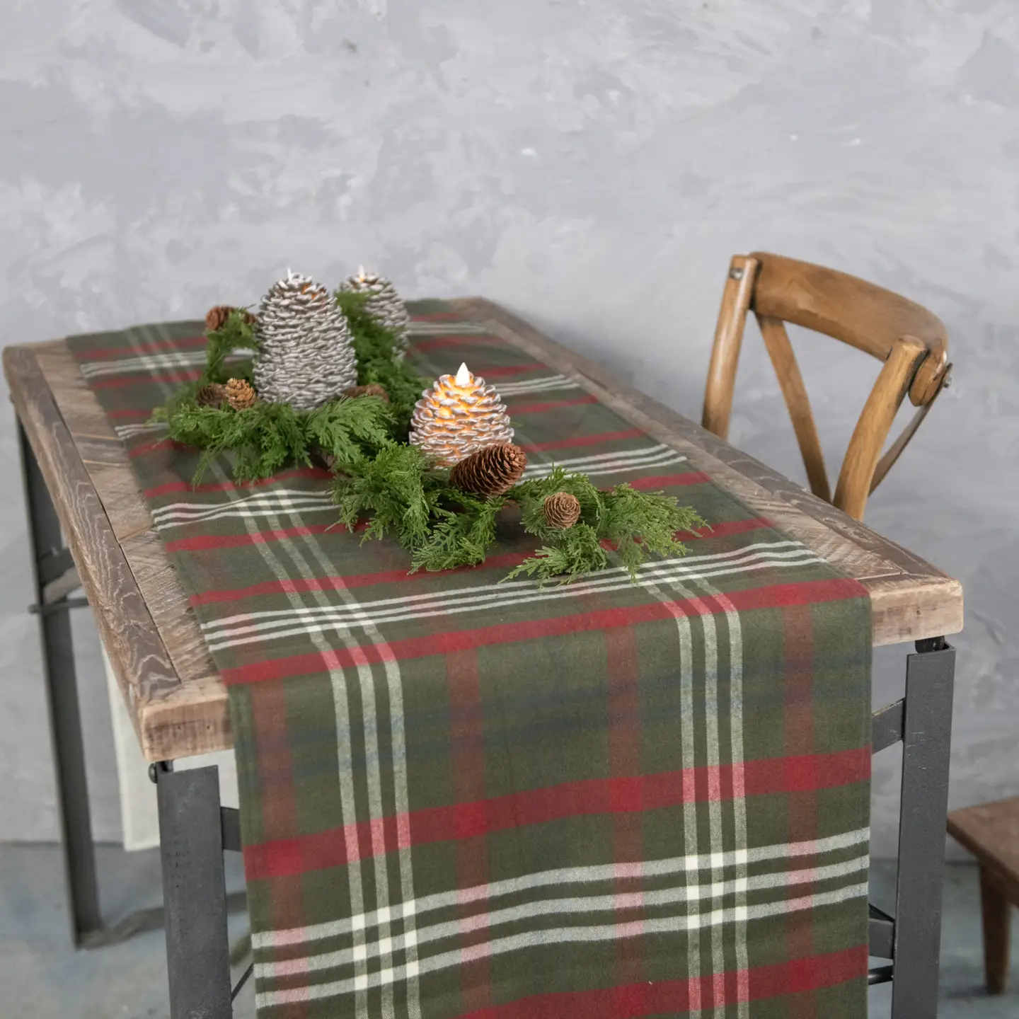 Green, Red & White Plaid Table Runner 96"