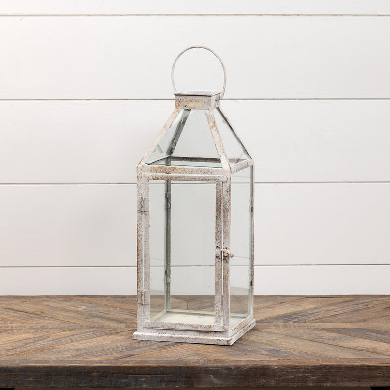 Lantern, 17.75" Whitewashed Square