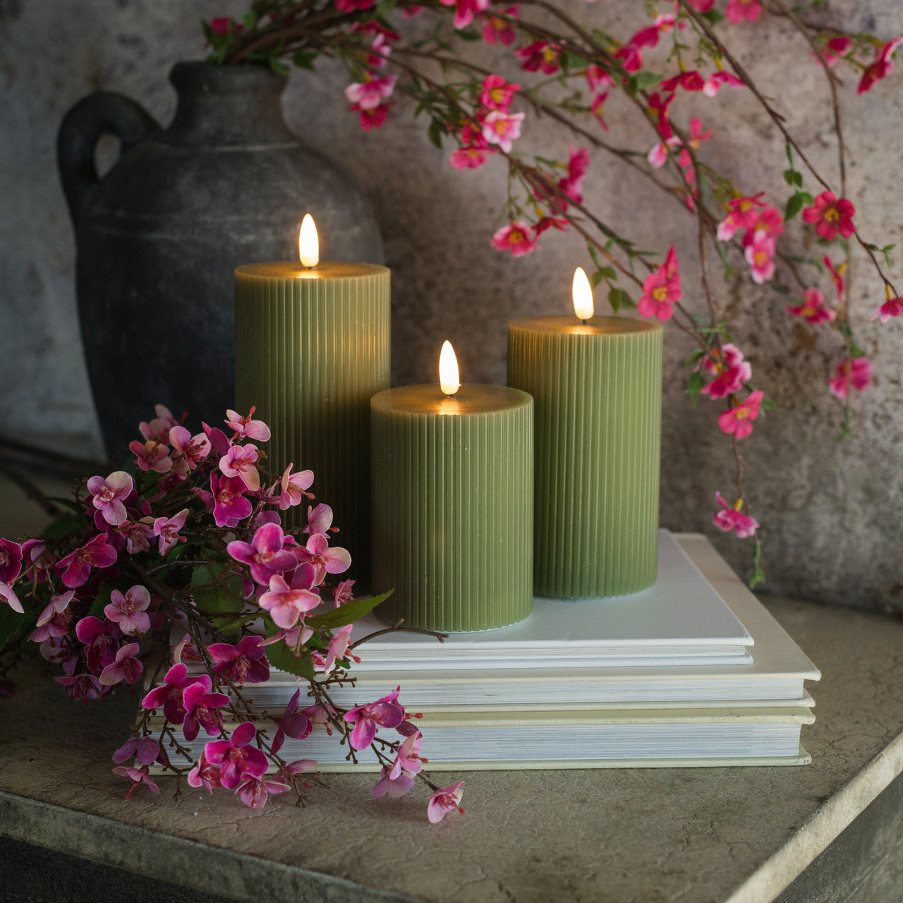 Candle, Green Grooved