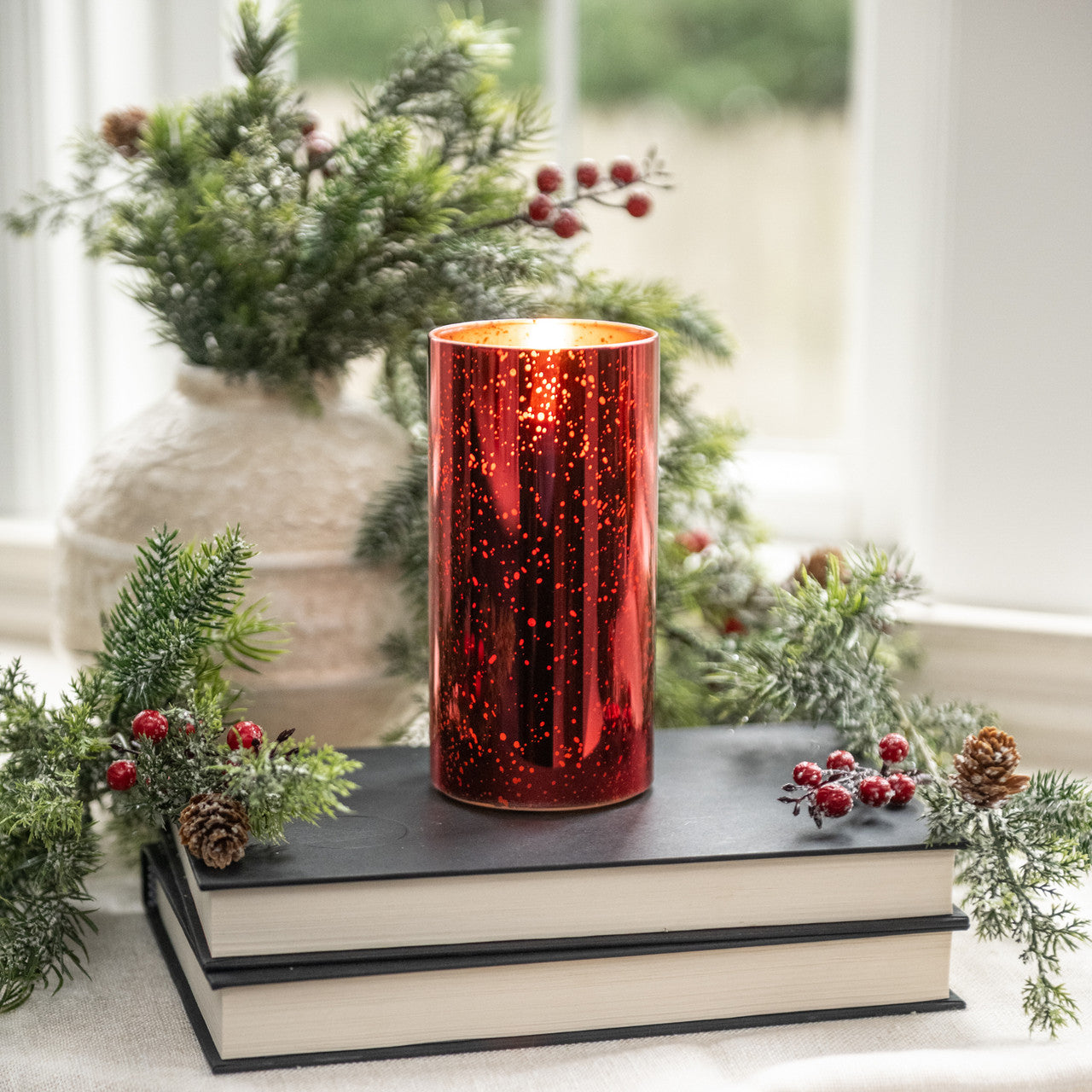 Red Mercury Glass 3D  Flame Candle