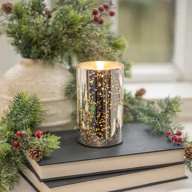 Silver Mercury  Glass Candle 5"
